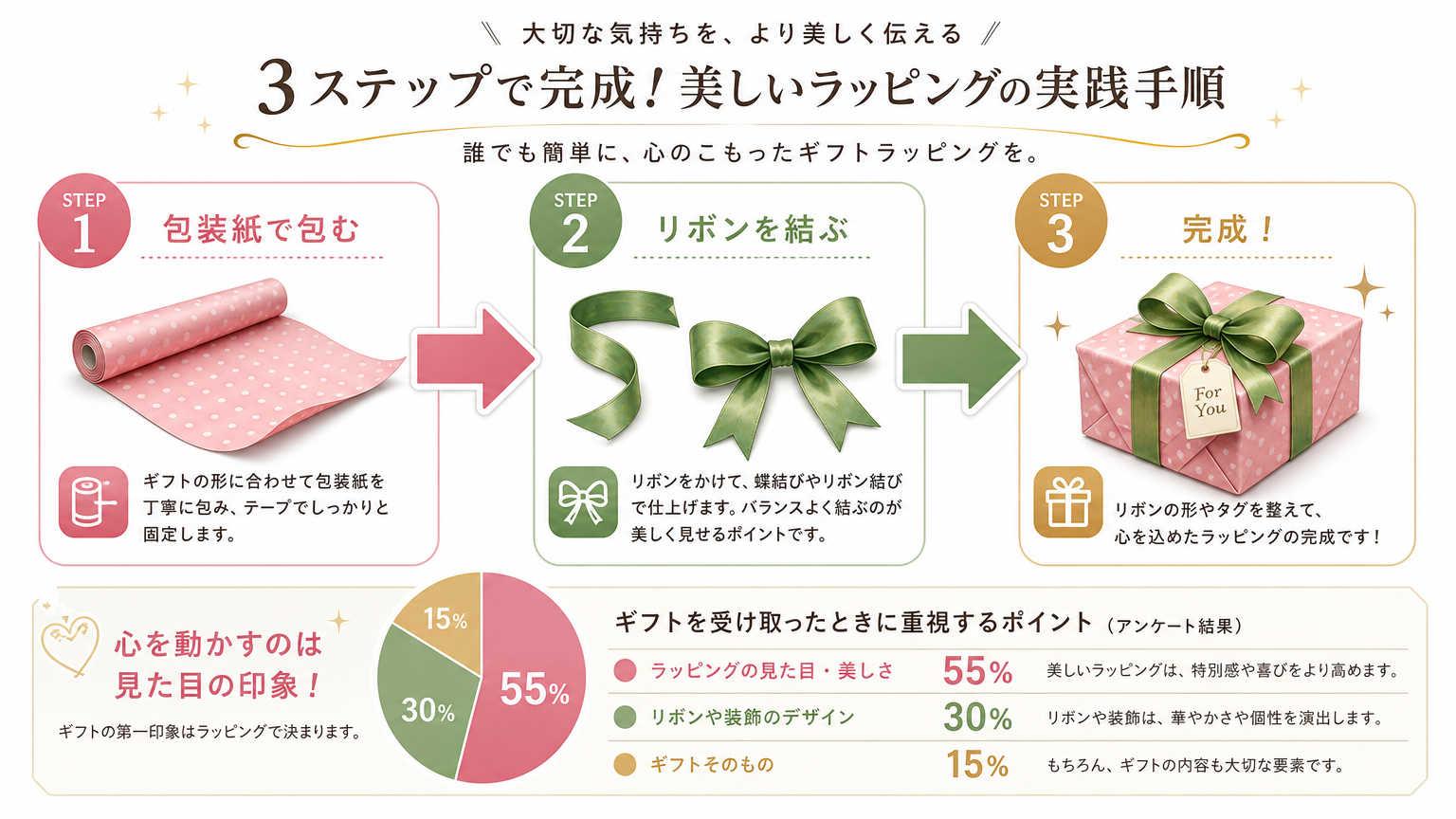 リボン・包装紙の色合わせを実践する手順
